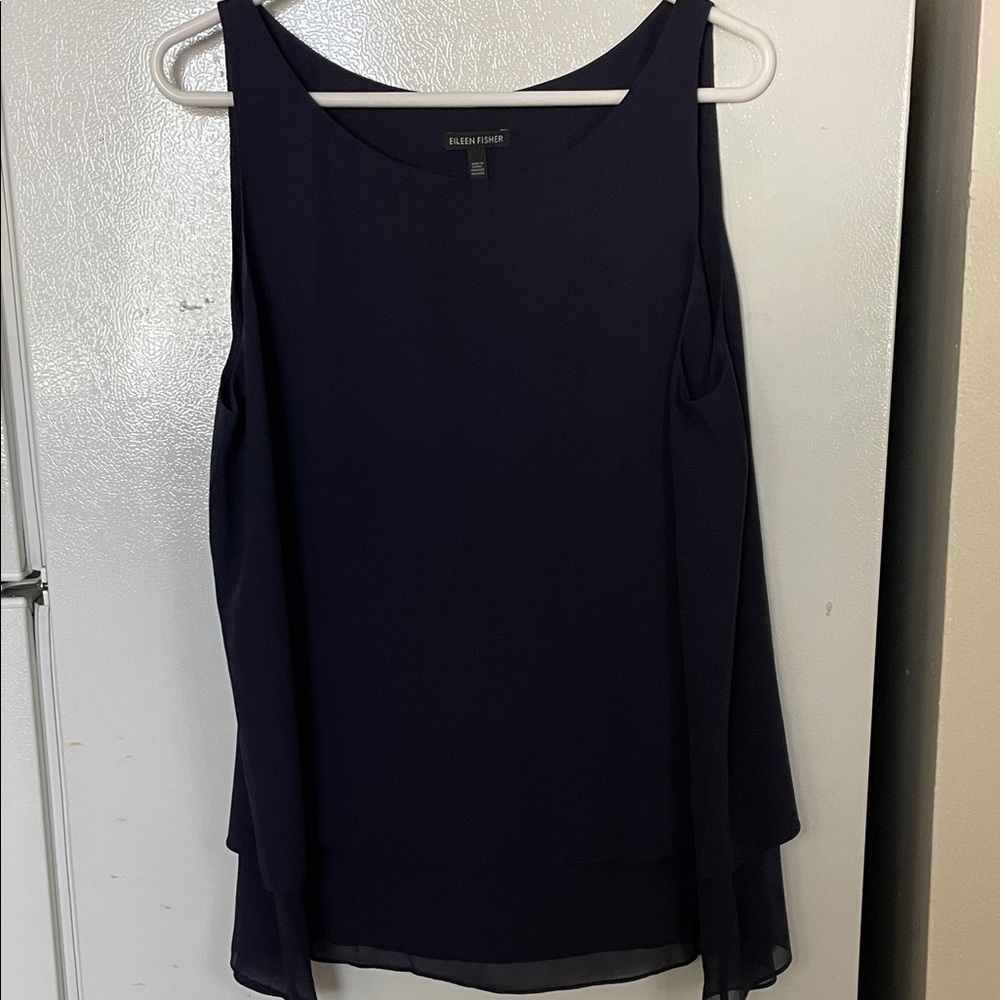 Elieen Fisher Women's Large 100% Silk Navy Blue Blouse
